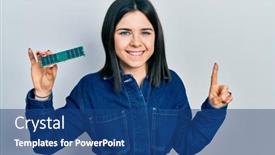  Presentation with finger - Slide deck featuring young-brunette-woman-holding-computer background and a ocean colored foreground