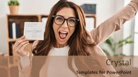  Presentation with record - Slides with young-brunette-woman-holding-covid background and a  colored foreground