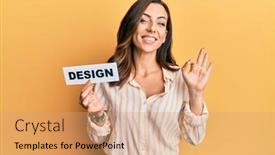  Presentation with design - Amazing presentation theme having young-brunette-woman-holding-design backdrop and a coral colored foreground