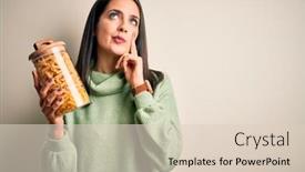  Presentation with macaroni - PPT layouts featuring young-brunette-woman-holding-dry background and a lemonade colored foreground