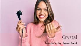 Presentation with electric - Beautiful presentation design featuring young-brunette-woman-holding-electric backdrop and a lemonade colored foreground