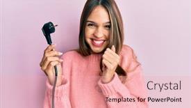  Presentation with electric - Presentation theme with young-brunette-woman-holding-electric background and a lemonade colored foreground