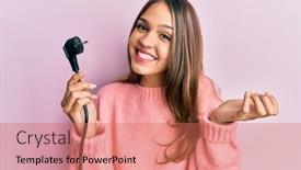  Presentation with electric train goes by rail - Slide set with young-brunette-woman-holding-electric background and a coral colored foreground