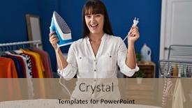  Presentation with electric - Slides enhanced with young-brunette-woman-holding-electric background and a coral colored foreground