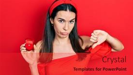  Presentation with engagement - Slides having young-brunette-woman-holding-engagement background and a red colored foreground