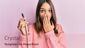  Presentation with ethernet - Slide set consisting of young-brunette-woman-holding-ethernet background and a coral colored foreground