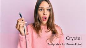  Presentation with ethernet - Cool new PPT theme with young-brunette-woman-holding-ethernet backdrop and a lemonade colored foreground