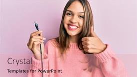  Presentation with ethernet - Presentation design having young-brunette-woman-holding-ethernet background and a coral colored foreground