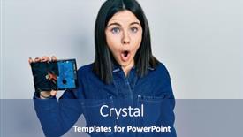  Presentation with mouth - Slides with young-brunette-woman-holding-hdd background and a ocean colored foreground