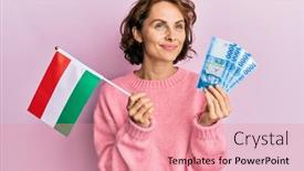  Presentation with hungary - Amazing presentation theme having young-brunette-woman-holding-hungary backdrop and a coral colored foreground