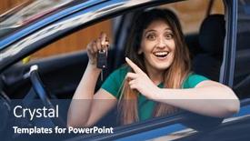  Presentation with car key - PPT theme enhanced with young-brunette-woman-holding-key background and a ocean colored foreground