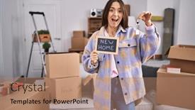  Presentation with fear - PPT layouts featuring young-brunette-woman-holding-keys background and a  colored foreground