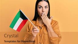  Presentation with kuwait - Colorful presentation theme enhanced with young-brunette-woman-holding-kuwait backdrop and a gold colored foreground