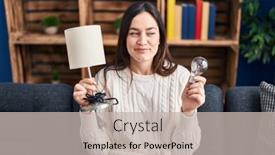  Presentation with thinking - PPT theme enhanced with young-brunette-woman-holding-led background and a soft green colored foreground