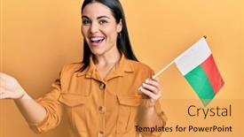  Presentation with madagascar flag - Presentation featuring young-brunette-woman-holding-madagascar background and a yellow colored foreground