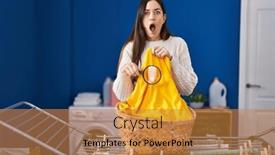  Presentation with looking glass - Presentation design consisting of young-brunette-woman-holding-magnifying background and a gold colored foreground