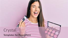  Presentation with makeup - Colorful slide deck enhanced with young-brunette-woman-holding-makeup backdrop and a lemonade colored foreground