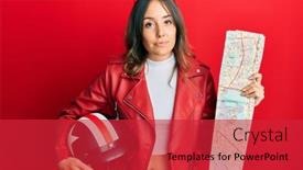  Presentation with city map - Presentation theme consisting of young-brunette-woman-holding-motorcycle background and a red colored foreground
