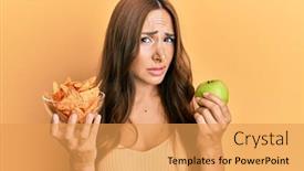  Presentation with nachos - Colorful presentation design enhanced with young-brunette-woman-holding-nachos backdrop and a yellow colored foreground