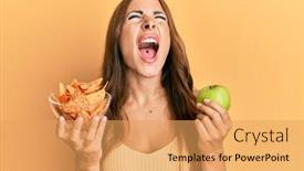  Presentation with nachos - Cool new theme with young-brunette-woman-holding-nachos backdrop and a yellow colored foreground