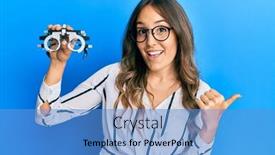  Presentation with optometry - Amazing presentation having young-brunette-woman-holding-optometry backdrop and a teal colored foreground