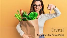  Presentation with paper bag - Theme consisting of young-brunette-woman-holding-paper background and a yellow colored foreground