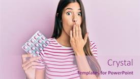  Presentation with pills - Audience pleasing presentation theme consisting of young-brunette-woman-holding-pills backdrop and a lemonade colored foreground