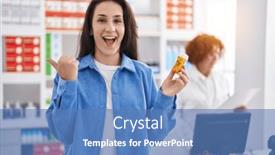  Presentation with pharmacy - Presentation theme enhanced with young-brunette-woman-holding-pills background and a  colored foreground