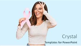 Presentation with pink ribbon - Theme with young-brunette-woman-holding-pink background and a sky blue colored foreground