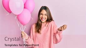  Presentation with holding hands - Presentation theme consisting of young-brunette-woman-holding-pink background and a coral colored foreground
