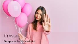  Presentation with pink - Beautiful slide deck featuring young-brunette-woman-holding-pink backdrop and a lemonade colored foreground