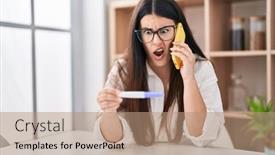  Presentation with pregnancy - Presentation theme featuring young-brunette-woman-holding-pregnancy background and a coral colored foreground