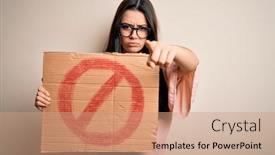  Presentation with protest - Beautiful PPT theme featuring young-brunette-woman-holding-protest backdrop and a coral colored foreground