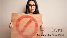  Presentation with protest - PPT layouts consisting of young-brunette-woman-holding-protest background and a coral colored foreground