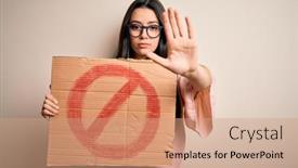  Presentation with protest - Slides featuring young-brunette-woman-holding-protest background and a coral colored foreground