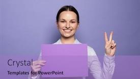  Presentation with advertising - Slides consisting of young-brunette-woman-holding-purple background and a light blue colored foreground
