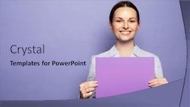  Presentation with advertising - Theme with young-brunette-woman-holding-purple background and a  colored foreground