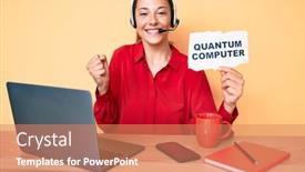  Presentation with quantum computer - Slides enhanced with young-brunette-woman-holding-quantum background and a coral colored foreground