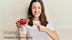  Presentation with peppers - Presentation consisting of young-brunette-woman-holding-red background and a coral colored foreground