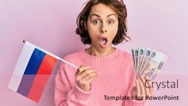  Presentation with russia flag - Colorful presentation design enhanced with young-brunette-woman-holding-russia backdrop and a coral colored foreground
