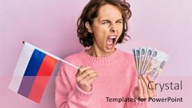  Presentation with russia flag - Amazing theme having young-brunette-woman-holding-russia backdrop and a coral colored foreground