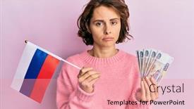  Presentation with russia flag - PPT layouts featuring young-brunette-woman-holding-russia background and a coral colored foreground