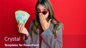  Presentation with russian - Amazing presentation having young-brunette-woman-holding-russian backdrop and a wine colored foreground