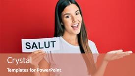  Presentation with achievement - Slides consisting of young-brunette-woman-holding-salut background and a coral colored foreground