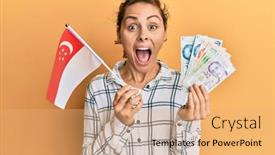  Presentation with singapore - Beautiful slide set featuring young-brunette-woman-holding-singapore backdrop and a coral colored foreground