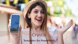  Presentation with smartphone - Presentation theme consisting of young-brunette-woman-holding-smartphone background and a coral colored foreground