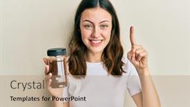 Presentation with number - Slide deck having young-brunette-woman-holding-soluble background and a coral colored foreground