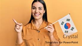  Presentation with korea flag - PPT theme enhanced with young-brunette-woman-holding-south background and a yellow colored foreground