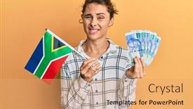  Presentation with south africa - Presentation having young-brunette-woman-holding-south background and a coral colored foreground