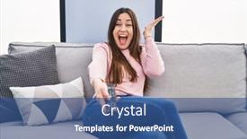  Presentation with television - Slide deck having young-brunette-woman-holding-television background and a ocean colored foreground